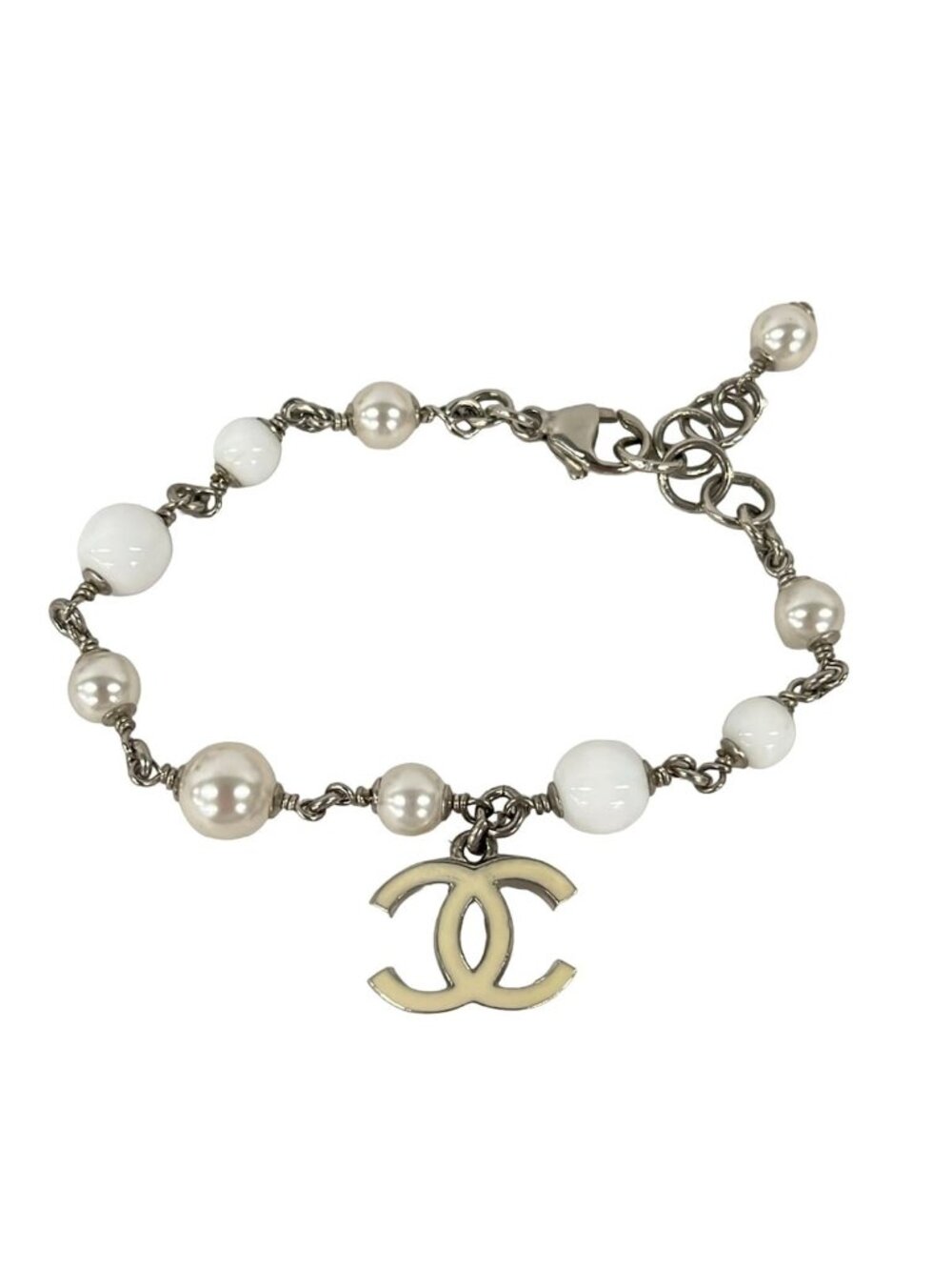 Chanel Bracelet CC Logo Silver White - Picture 1 of 4